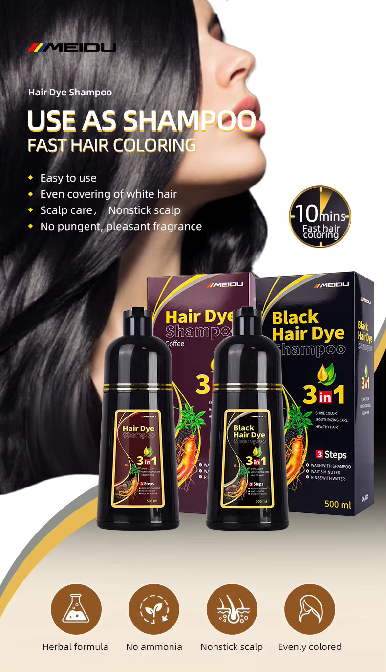 Original Meidu Shampoing 3-en-1 : Cheveux noirs en seulement 15 minutes