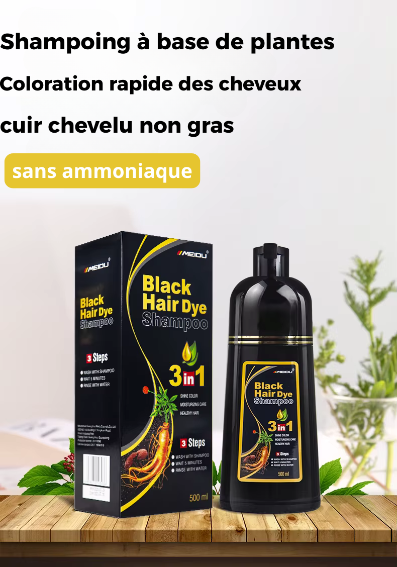 Original Meidu Shampoing 3-en-1 : Cheveux noirs en seulement 15 minutes